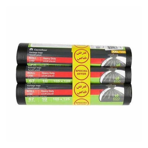 Carrefour 67 Gallon Oxo Bio-Degradable Heavy Duty Garbage Bags Roll Black 105x125cm Pack of 3