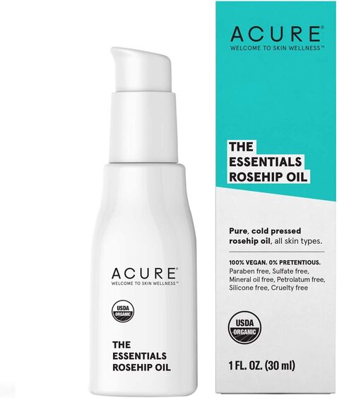 Acure The Essentials Rosehip Oil, 100% Vegan, Versatile - For Any Skin &amp; Hair Care Regimen, Pure, Cold Pressed &amp; Rich In Essential Fatty Acids, For All Skin Types, 1 Fl Oz