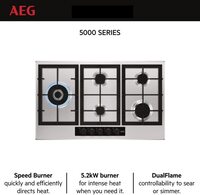 AEG Gas Hob Built-In, 90cm, 5 Burner, Stainless Steel, HGB95520YM, Made In Italy (1 Year Warranty)