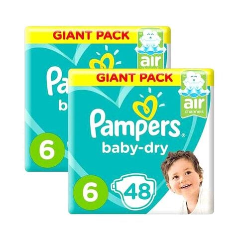 Pampers Baby-Dry Diapers Size 6 Extra Large 13+kg Giant Pack White 48  countx2 price in UAE, Carrefour UAE