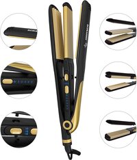 Sonashi 2 In 1 Hair Straightener and Crimper [Black-Gold] SHS-2082 - Hair Styling Tool w/Ceramic Plate, Temperature Control, Auto Shut Off   Personal Care