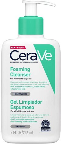 Cerave Foaming Cleanser 236ml/8Oz Daily Face, Body &amp; Hand Wash With Niacinamide, For Normal To Oily Skin, 236 ml (Pack Of 1)