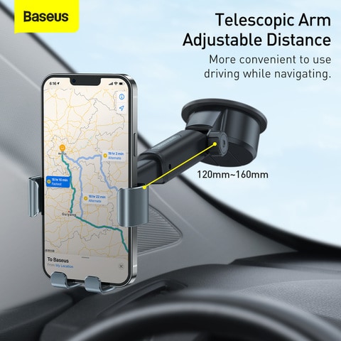 Baseus Gravity Car Mount Dashboard Windshield Phone Bracket Holder- Grey