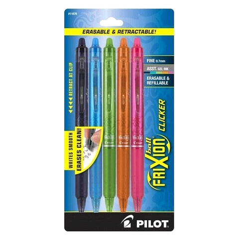 Pilot Frixion Clicker Retractable Erasable Rollerball Multicolour 0.7mm 5 PCS