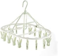 Aiwanto Laundry Hanger Drying Rack - Foldable Clip and Drip Hanger with 18 Clips, Rotatable Clothes Drying Rack, Sock Hanger (Green)