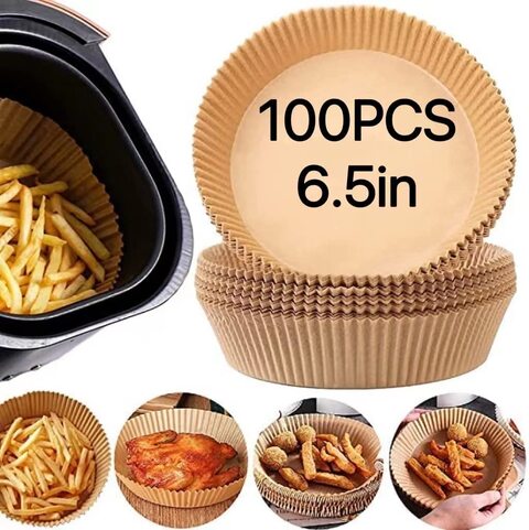 Gurixiang 100 PCS Air Fryer Disposable Paper Liner, Non-Stick Disposable Multiuse Air Fryer Liners, Contains 100pcs disposable gloves （6.3in）
