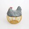 LIHAN Creative Metal Wire Egg Storage Basket, with Ceramic Farm Chicken Cover And Egg Holder, Strawberry Pattern, Home Decorations, Beautiful Gifts-gray