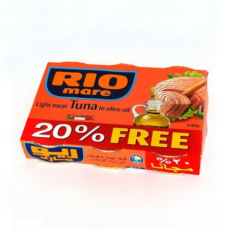اشتري ريو ماري لحم تونا خفيف في زيت الزيتون 80 جرام + 20 % مجاناً في السعودية