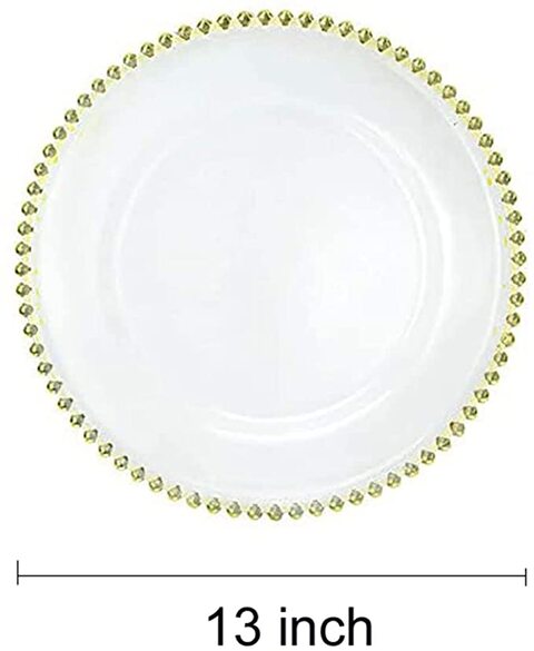 Dinner plates 6PC Clear Charger Plate with Gold Beads Rim Acrylic Decorative Service Plates Dinner Serving Wedding Xmas Party Decors (Color : Gold rim, Plate Size : 13 Inches)