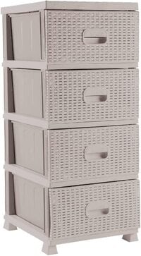 Royalford Rattan 4 Tier Storage Cabinet, Plastic Drawers, RF10808 Stationary Arts Desktop Tabletop Organizer Storage Tower Unit For Office Bedroom Kitchen, Multicolor