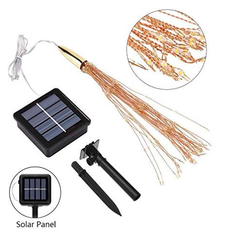 2 Pack Solar Starburst Lights,200 LED Energy Saving Waterproof Firework Lights, Copper Hanging String Lights, Fairy Lights for Christmas Corridor Courtyard Garden Party Outdoor Decoration (Warm White)