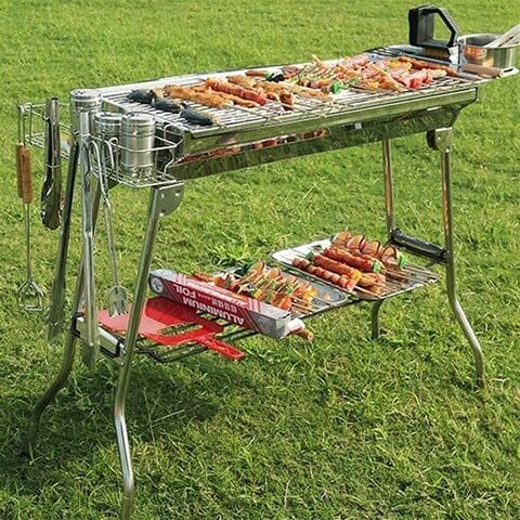 Fold barbecue charcoal grill stove shish outlet kabob stainless steel bbq patio camping