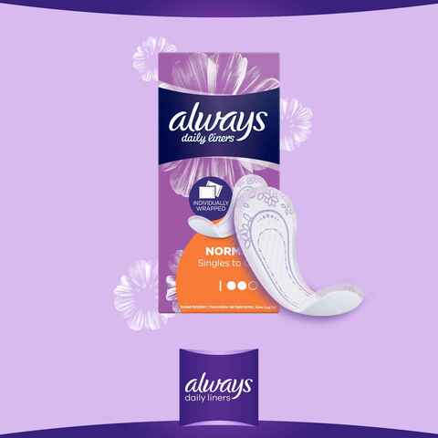 Always Daily Liners Comfort Protect Individually Wrapped Normal Pantyliners White 20 countx18