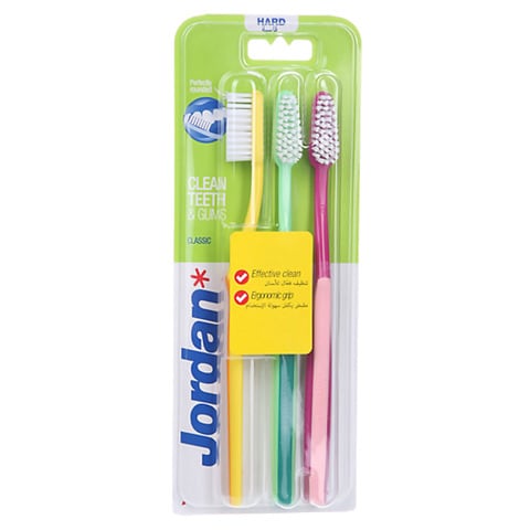 Jordan Classic Hard Toothbrush Multicolour 3 count