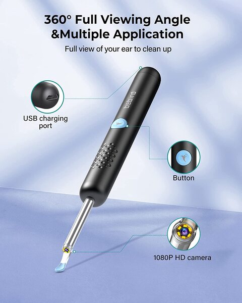 Bebird R1 Wireless Smart Visual Ear Stick With 1080P Otoscope HD Camera &amp; 6 LED Lights For Ear Cleaning 2 Sprial Silicone Ear Scoops Ear Cleaner 300W