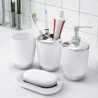 Aiwanto 4Pcs Plastic Bathroom Accessories Set Bathroom Storage Box Bathroom Soap Hand wash Storage Trays(1 Tumbler, 1 Liquid Soap/Lotion/Shampoo Dispenser, 1 Toothbrush Holder and 1 Soap Dish), White