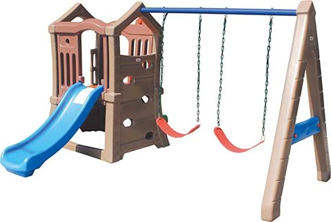 Rainbow Toys, Indoor Outdoor Playground Toys Set With House &amp; Slide And Two Swings For Kids Activity Rbwtoy16307 Playground Toy Size: 329&times;257&times;175cm