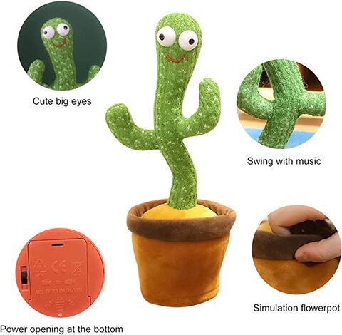 Dancing Cactus Toy, Talking Cactus Toy Repeats What You Say, Wriggle Dancing and Singing Electronic Luminous Cactus, Funny Creative Early Childhood Education Toys (120 Songs)