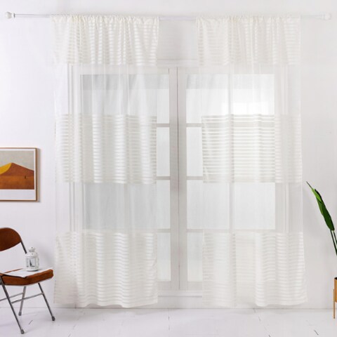 Modern Striped Tulle Window Sheer, Gray Striped Sheer Curtains