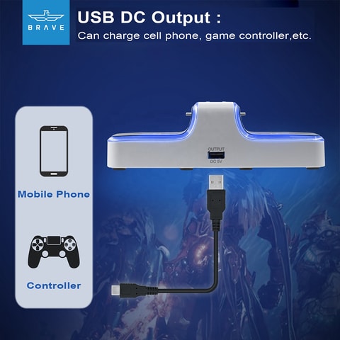 Brave Dual Charger Dock With Blue Light For Ps5 Wireless Controller