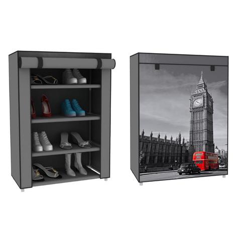 4 Tier Shoe Rack With Cover Grey 60x30x80cm