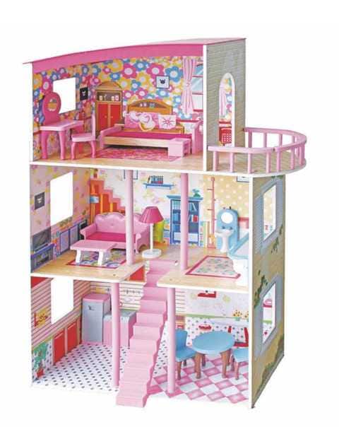 Wooden DollHouse Kit DIY Toy Realistic 3D with Furnitures Birthday Gift For Girl 75*30*110 CM RW-17576