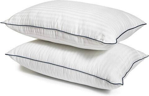 Maestro 1 Pc luxury pillow, Premium hotel bed pillows for sleeping breathable 300 TC cotton cover, skin friendly good for side and back sleeping 70cmx48cm, Stripe White