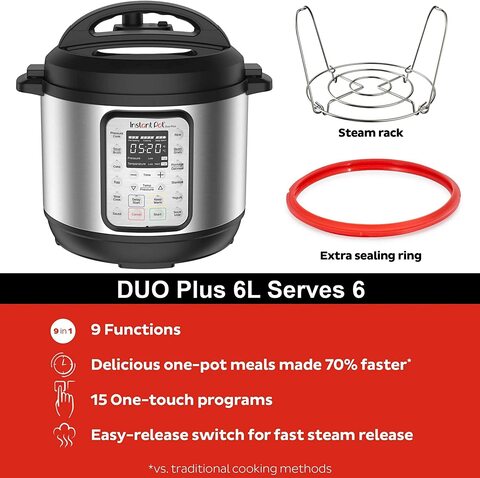 Instant Pot DUO Plus 6, 5.7 L (6-Quart), 9-in-1 Electric Programmable Pressure Cooker, Multicooker, 15 Smart Programs, Stainless Steel Inner Pot, Advanced Safety Protection, INP-112-0029-01