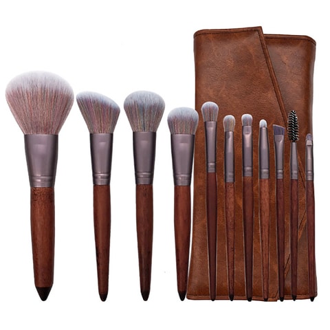 اشتري Deo King Makeup Brush Set With Pu Makeup Brush Bag Dark Drown - 11-Piece في الامارات