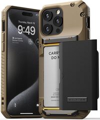 VRS Design Damda Glide Pro for iPhone 15 Pro MAX case cover wallet [Semi Automatic] slider Credit card holder Slot [4 cards] - Khaki Groove