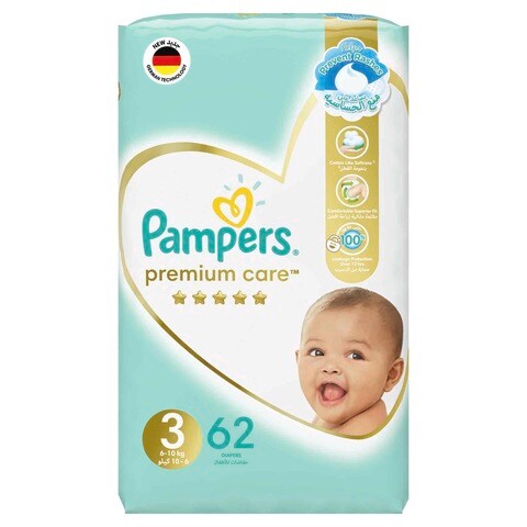 Pampers Premium Care Diapers Midi Size 3 6-10kg Value Pack White 62 count