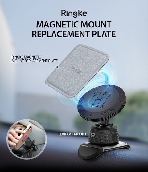 Ringke Magnetic Mount Replacement Metal Plate Kit 3M Adhesive Pads &amp; Mats, Universally Compatible for Magnet Phone Car Holder Cradle - Black