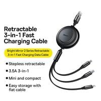 Baseus Multi Charging Cable 3.5A (1.1m) 3 in 1 Retractable Multi USB Cable Fast Charger Cord Adapter with iP/Type C/Micro USB Port for Cell Phones/iPhone/Samsung Galaxy/Ps/Tablets and More Black