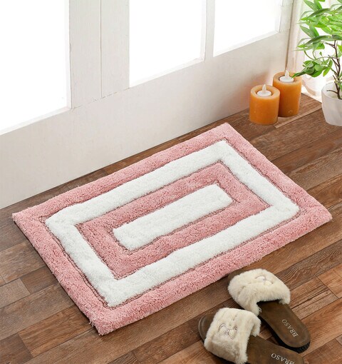 Home Style Shemtron Race Track Pattern Cotton Bath Mat Pink- 40 X 60 cm