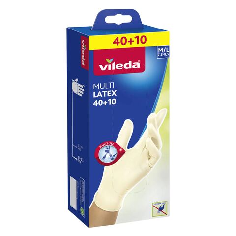 Buy Vileda disposable latex gloves M/L size 40+10 free pieces in Saudi Arabia