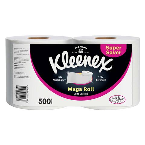 Kleenex Kitchen Paper Towel, Mega Roll Tissue, 2 Rolls x 250 Meters, High Absorbency for Multi Purpose