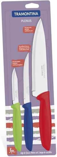 Tramontina Kitchen Knives Set Multicolor Chef Knife, Multipurpose Knife, Peeling Knife Polypropylene Handles