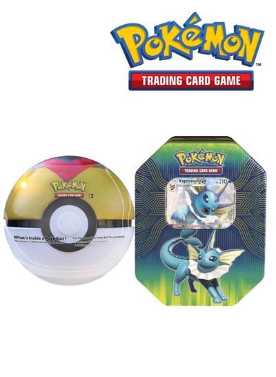 Pokemon trading card game Poke Ball Vaporeon GX Tin 2 pack