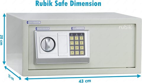 Rubik Wide Cabinet Safe Box with Key &amp; Pin Code, Programmable Safety Vault For Home Office (RB-EDA200-W, 20x43x35cm, 8.5KG) White