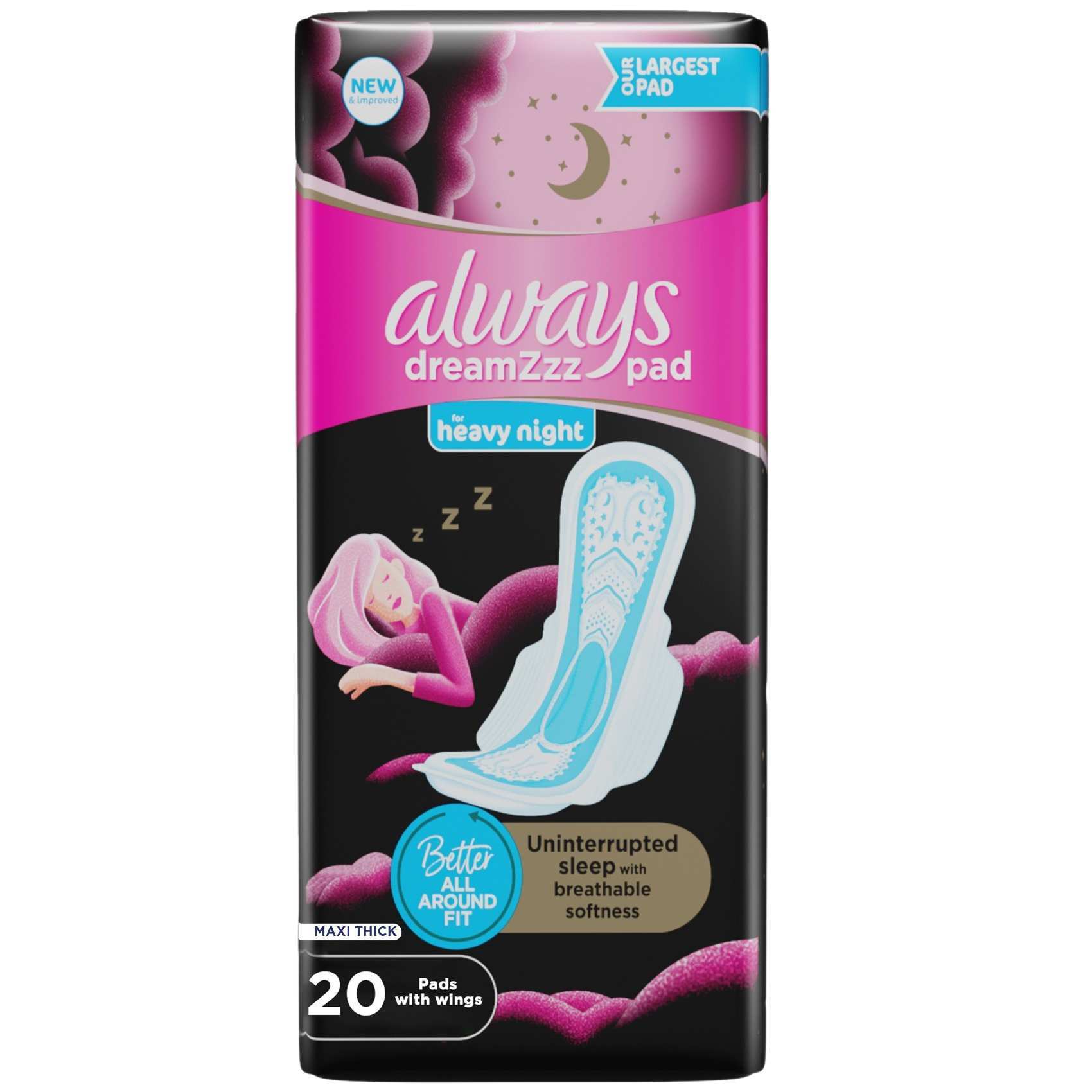 Buy Always Dreamzz pad Cotton Soft Maxi Thick Night Long Sanitary Pads with  Wings 20 Pads Online - Shop Beauty & Personal Care on Carrefour UAE