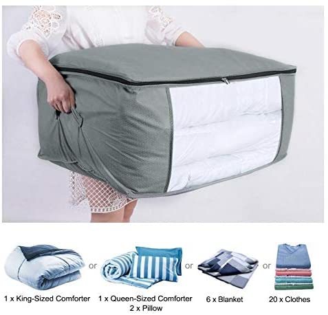 Comforter Quilt Blanket Pillow with Clear Grey 1B Storage Bags for Clothes 