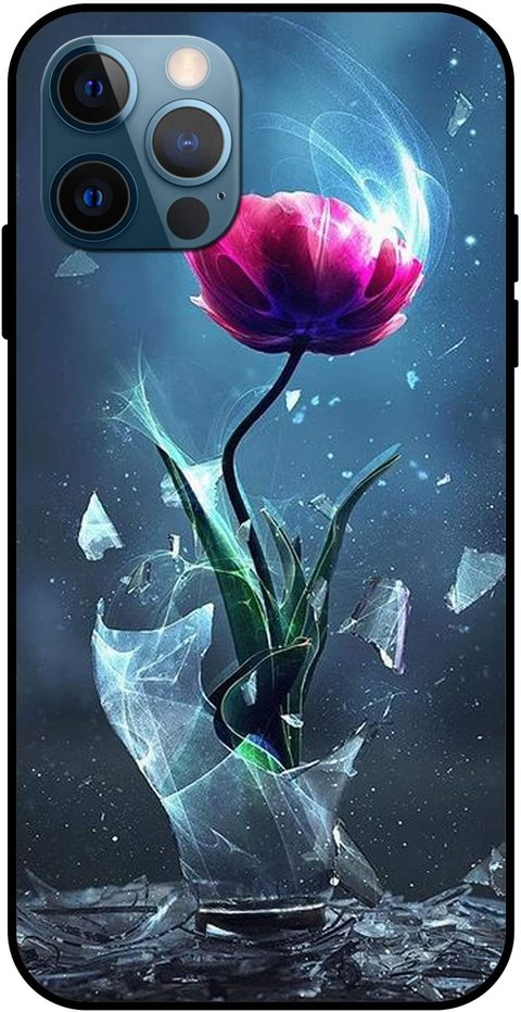 Theodor - Apple iPhone 12 Pro 6.1 Inch Case Red Rose In Glass Flexible Silicone Cover