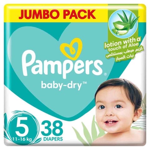 Pampers Baby-Dry Taped Diapers With Aloe Vera Lotion  Size 5 (11-16kg) 38 Diapers