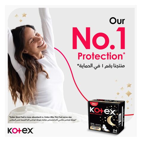 Buy Kotex Maxi Protect Thick Pads, Overnight Protection Sanitary Pads with  Wings, 16 Sanitary Pads Online - Shop Beauty & Personal Care on Carrefour  Saudi Arabia