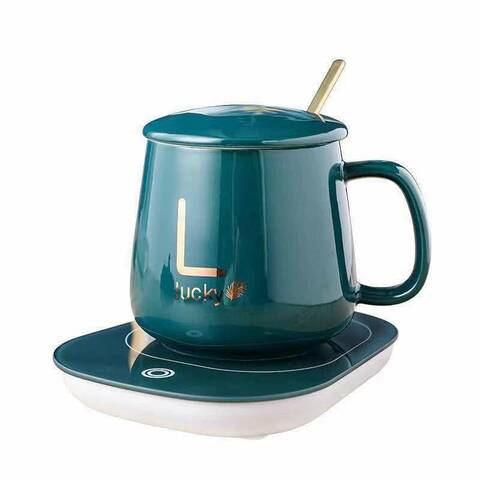 LIYING green porcelain coffee cup heater; heat preservation device 55 degrees heating automatic constant temperature cup ceramic cup 350ML coffee milk smart heater (this product only provides heated c