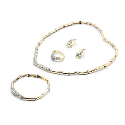 Tanos - Fashion Gold Plated Set (Necklace/Earring/Ring/Bracelet) V Shape w/ Immitation Swarovski