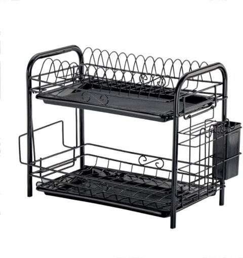 POPILION Sturdy Kitchen Sink Side Chrome Draining Dish Rack, with Black  Cutlery Holder and Drainboard price in UAE,  UAE