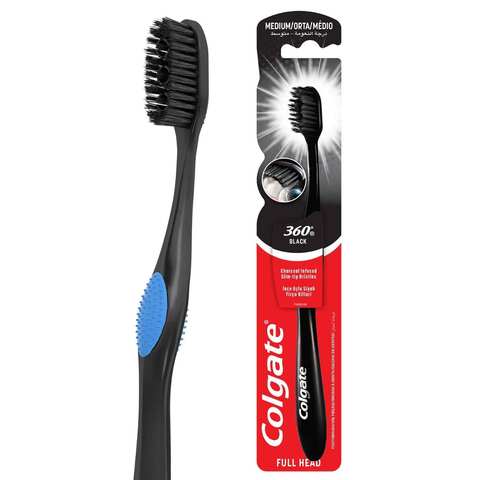 Colgate 360 Charcoal Infused Medium Toothbrush Black