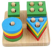Wooden Sorting &amp; Stacking Toy, Elecdon Preschool Toddlers Educational Shape Color Recognition Puzzle Stacker, Early Childhood Development Puzzle Toys For 1 2 3 4+ Years Old Boys Girls (4 Shapes)