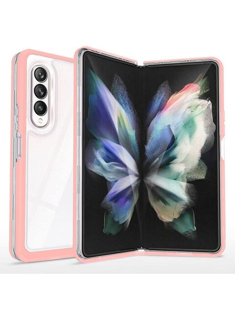 Samsung Galaxy Z Fold 4 Case Clear Hybrid Shockproof Soft TPU Cover with Anti-Drop Hard PC Bumper Pink